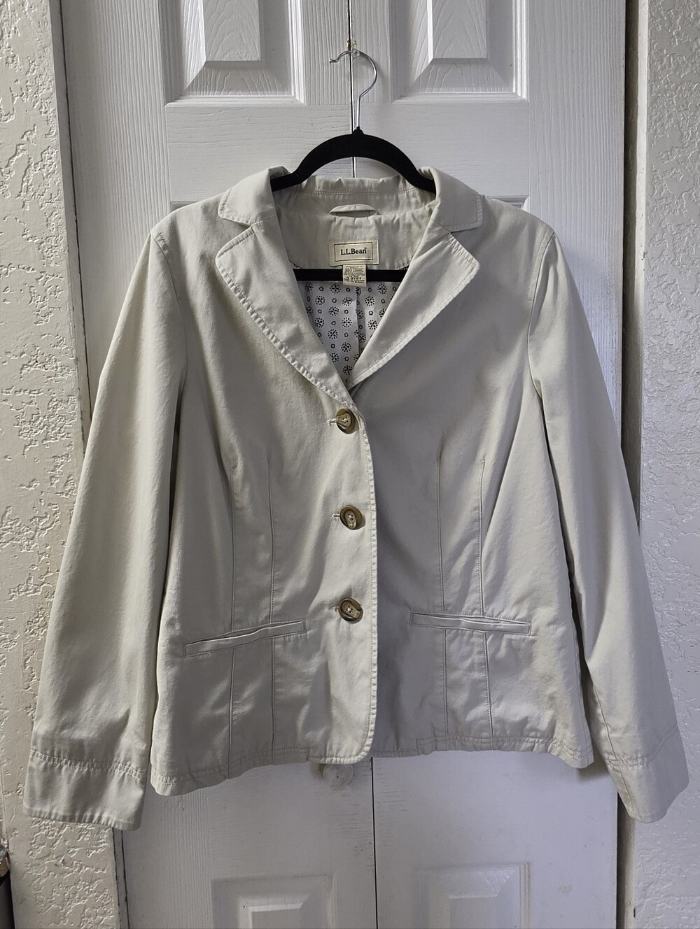 L.L. Bean Light Cream Tailored Cotton Blazer 16